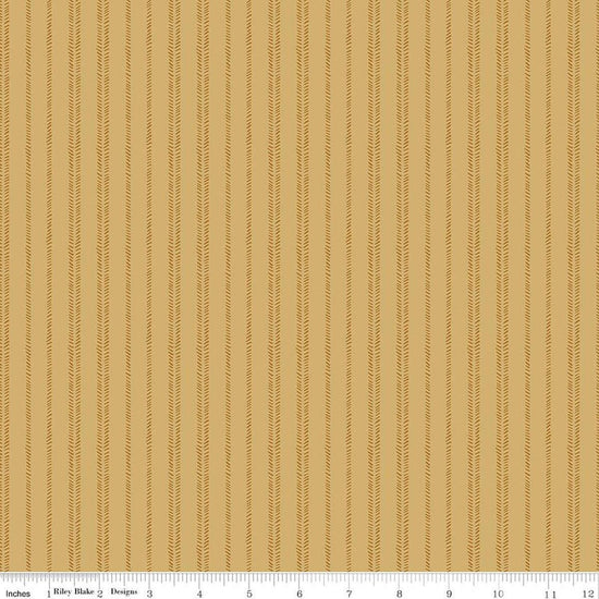 Image of Worth Repeating Stripes Gold quilting cotton fabric by Sandy Gervais for Riley Blake Designs. Features stripes on a yellow background. Cute Little Fabric Shop.