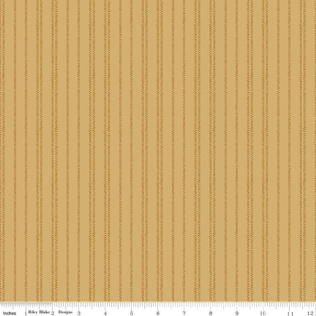 Image of Worth Repeating Stripes Gold quilting cotton fabric by Sandy Gervais for Riley Blake Designs. Features stripes on a yellow background. Cute Little Fabric Shop.