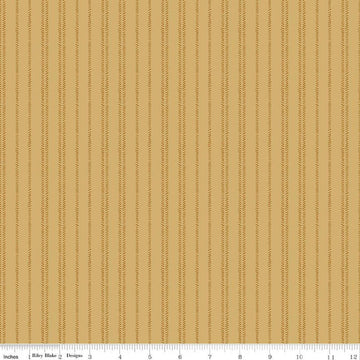 Image of Worth Repeating Stripes Gold quilting cotton fabric by Sandy Gervais for Riley Blake Designs. Features stripes on a yellow background. Cute Little Fabric Shop.