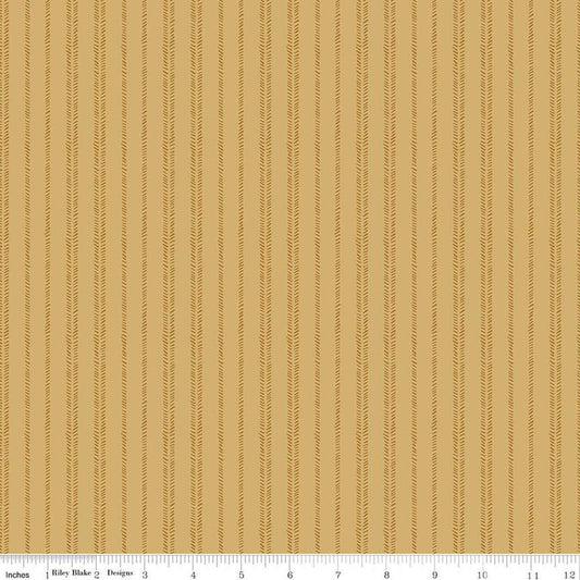 Image of Worth Repeating Stripes Gold quilting cotton fabric by Sandy Gervais for Riley Blake Designs. Features stripes on a yellow background. Cute Little Fabric Shop.