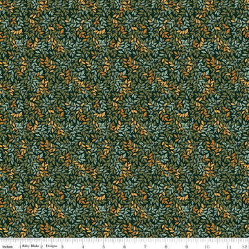 Image of Worth Repeating Leaves Dark Green quilting cotton fabric by Sandy Gervais for Riley Blake Designs. Features leaves on a green background. Cute Little Fabric Shop.