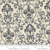 Image of Breathtaking Blues Damask Porcelain quilting cotton fabric by 3 Sisters for Moda Fabrics. Features flowers on a cream background. Cute Little Fabric Shop.