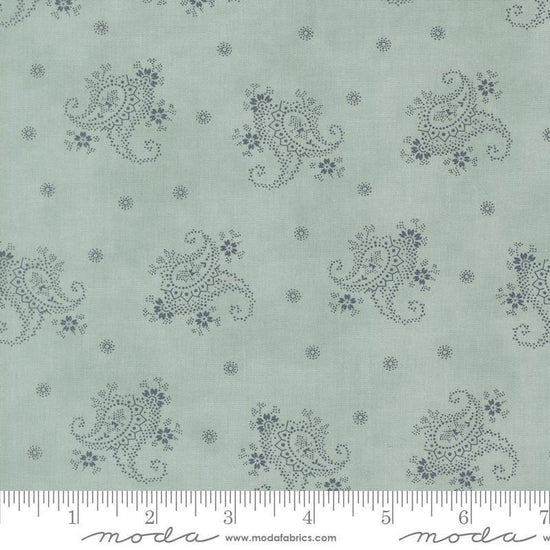 Image of Breathtaking Blues Paisley Sky quilting cotton fabric by 3 Sisters for Moda Fabrics. Features paisley on a blue background. Cute Little Fabric Shop.