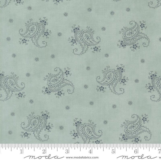 Image of Breathtaking Blues Paisley Sky quilting cotton fabric by 3 Sisters for Moda Fabrics. Features paisley on a blue background. Cute Little Fabric Shop.