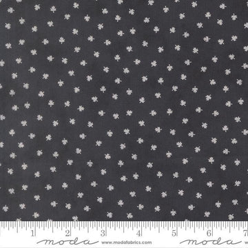 Image of Breathtaking Blues Tiny Leaf Midnight quilting cotton fabric by 3 Sisters for Moda Fabrics. Features leaves on a black background. Cute Little Fabric Shop.