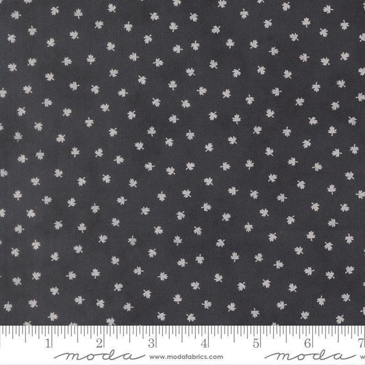 Image of Breathtaking Blues Tiny Leaf Midnight quilting cotton fabric by 3 Sisters for Moda Fabrics. Features leaves on a black background. Cute Little Fabric Shop.