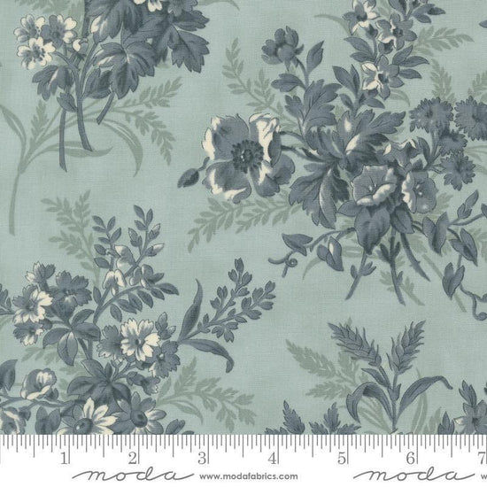 Image of Breathtaking Blues Bouquets Sky quilting cotton fabric by 3 Sisters for Moda Fabrics. Features flowers on a blue background. Cute Little Fabric Shop.