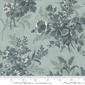 Image of Breathtaking Blues Bouquets Sky quilting cotton fabric by 3 Sisters for Moda Fabrics. Features flowers on a blue background. Cute Little Fabric Shop.
