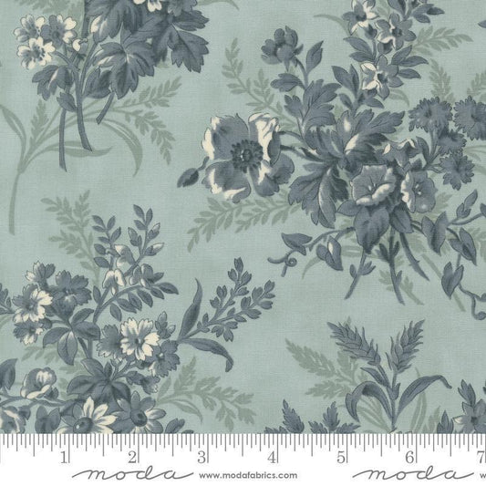Image of Breathtaking Blues Bouquets Sky quilting cotton fabric by 3 Sisters for Moda Fabrics. Features flowers on a blue background. Cute Little Fabric Shop.