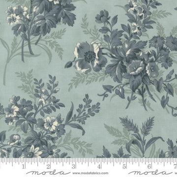 Image of Breathtaking Blues Bouquets Sky quilting cotton fabric by 3 Sisters for Moda Fabrics. Features flowers on a blue background. Cute Little Fabric Shop.
