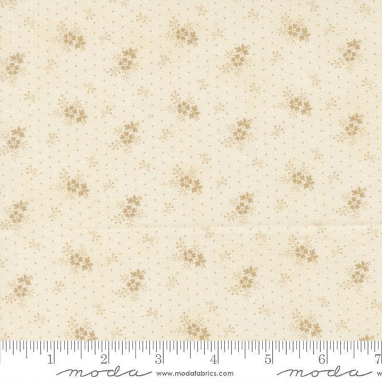 Image of Breathtaking Blues Little Flower Porcelain Ecru quilting cotton fabric by 3 Sisters for Moda Fabrics. Features flowers on a cream background. Cute Little Fabric Shop.