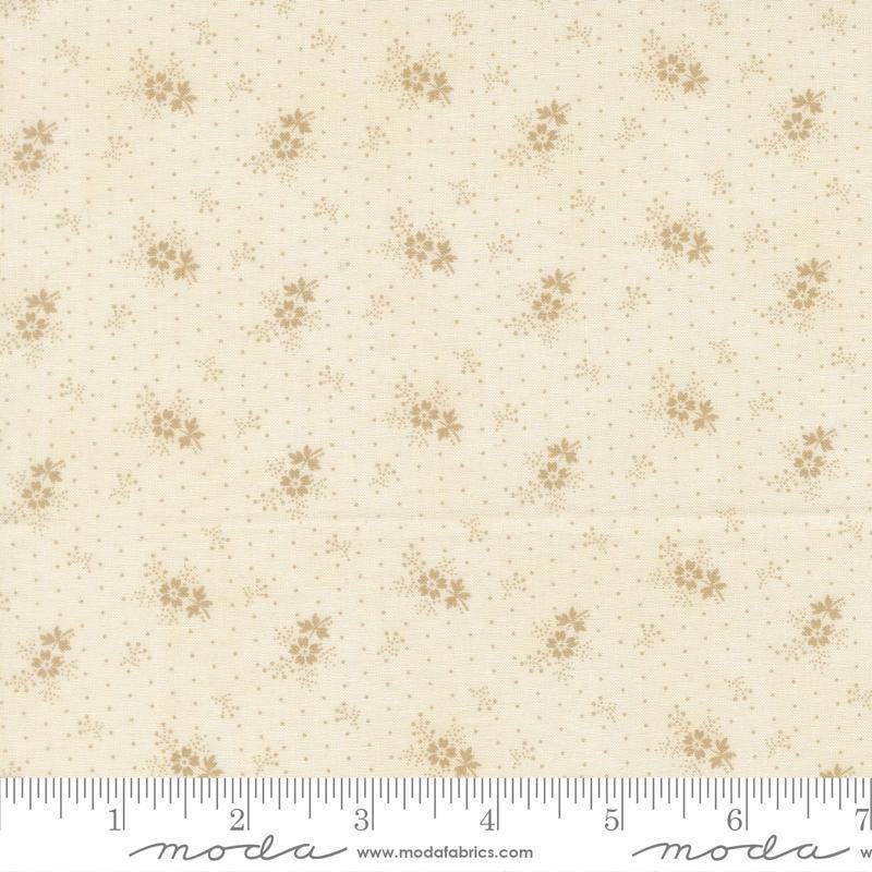 Image of Breathtaking Blues Little Flower Porcelain Ecru quilting cotton fabric by 3 Sisters for Moda Fabrics. Features flowers on a cream background. Cute Little Fabric Shop.