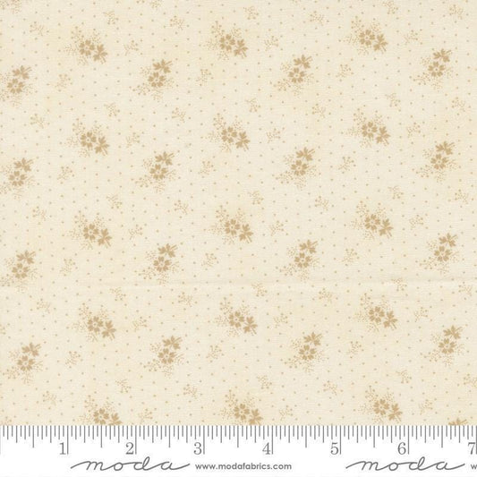 Image of Breathtaking Blues Little Flower Porcelain Ecru quilting cotton fabric by 3 Sisters for Moda Fabrics. Features flowers on a cream background. Cute Little Fabric Shop.