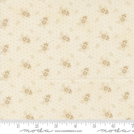 Image of Breathtaking Blues Little Flower Porcelain Ecru quilting cotton fabric by 3 Sisters for Moda Fabrics. Features flowers on a cream background. Cute Little Fabric Shop.