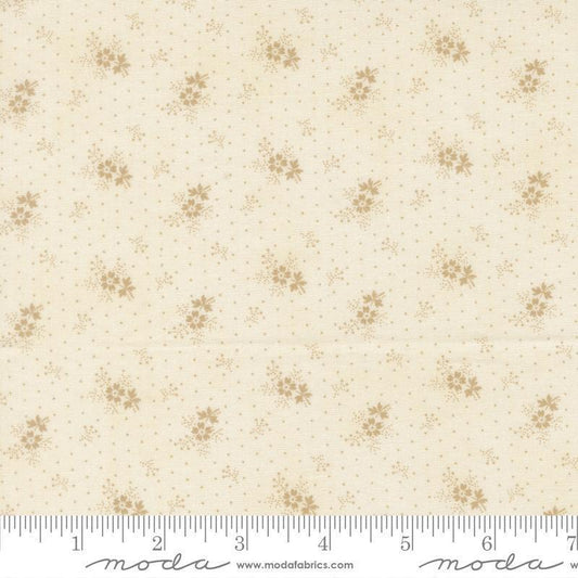 Image of Breathtaking Blues Little Flower Porcelain Ecru quilting cotton fabric by 3 Sisters for Moda Fabrics. Features flowers on a cream background. Cute Little Fabric Shop.