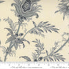 Image of Breathtaking Blues Plume Porcelain quilting cotton fabric by 3 Sisters for Moda Fabrics. Features flowers on a cream background. Cute Little Fabric Shop.