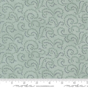 Image of Breathtaking Blues Vine Sky quilting cotton fabric by 3 Sisters for Moda Fabrics. Features leaves on a blue background. Cute Little Fabric Shop.