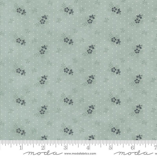 Image of Breathtaking Blues Little Flower Sky quilting cotton fabric by 3 Sisters for Moda Fabrics. Features flowers on a blue background. Cute Little Fabric Shop.