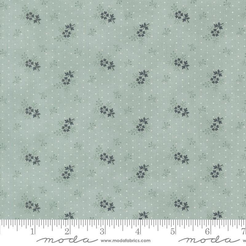 Image of Breathtaking Blues Little Flower Sky quilting cotton fabric by 3 Sisters for Moda Fabrics. Features flowers on a blue background. Cute Little Fabric Shop.