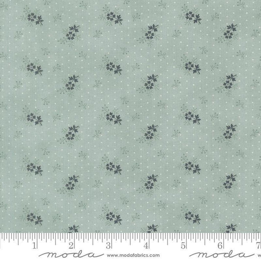 Image of Breathtaking Blues Little Flower Sky quilting cotton fabric by 3 Sisters for Moda Fabrics. Features flowers on a blue background. Cute Little Fabric Shop.