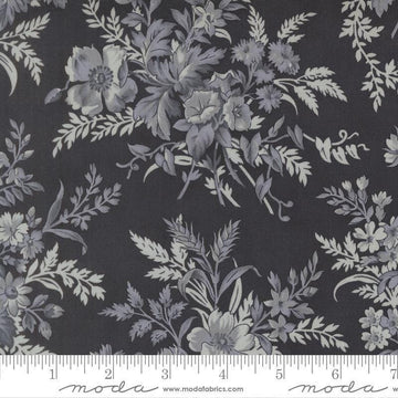 Image of Breathtaking Blues Bouquets Midnight quilting cotton fabric by 3 Sisters for Moda Fabrics. Features flowers on a black background. Cute Little Fabric Shop.