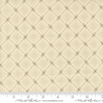 Image of Butternut and Sage Autumn Trellis Cream Earth quilting cotton fabric by Fig Tree Co for Moda Fabrics. Features a geometric pattern on a cream background. Cute Little Fabric Shop.