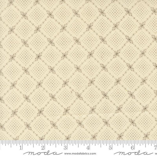 Image of Butternut and Sage Autumn Trellis Cream Earth quilting cotton fabric by Fig Tree Co for Moda Fabrics. Features a geometric pattern on a cream background. Cute Little Fabric Shop.