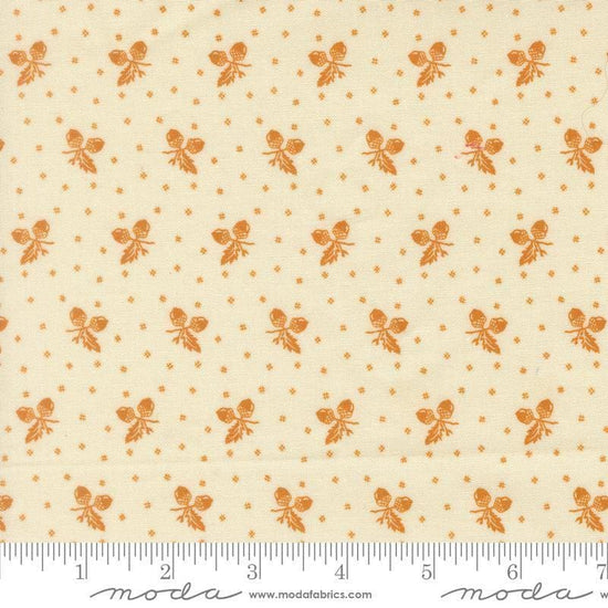 Image of Butternut and Sage Acorn Medley Cream Butterscotch quilting cotton fabric by Fig Tree Co for Moda Fabrics. Features acorns and dots on a cream background. Cute Little Fabric Shop.