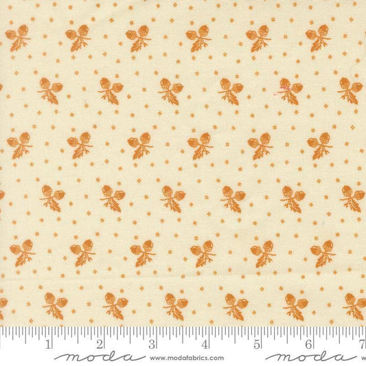 Image of Butternut and Sage Acorn Medley Cream Butterscotch quilting cotton fabric by Fig Tree Co for Moda Fabrics. Features acorns and dots on a cream background. Cute Little Fabric Shop.