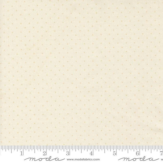 Image of Butternut and Sage Pindot Cream quilting cotton fabric by Fig Tree Co for Moda Fabrics. Features polka dots on a cream background. Cute Little Fabric Shop.