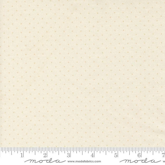Image of Butternut and Sage Pindot Cream quilting cotton fabric by Fig Tree Co for Moda Fabrics. Features polka dots on a cream background. Cute Little Fabric Shop.