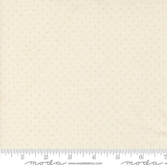 Image of Butternut and Sage Pindot Cream quilting cotton fabric by Fig Tree Co for Moda Fabrics. Features polka dots on a cream background. Cute Little Fabric Shop.