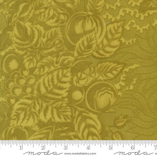 Image of Butternut and Sage Autumnal Bounty Sage quilting cotton fabric by Fig Tree Co for Moda Fabrics. Features tonal gourds on a green background. Cute Little Fabric Shop.