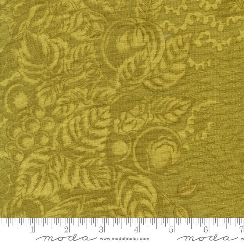 Image of Butternut and Sage Autumnal Bounty Sage quilting cotton fabric by Fig Tree Co for Moda Fabrics. Features tonal gourds on a green background. Cute Little Fabric Shop.