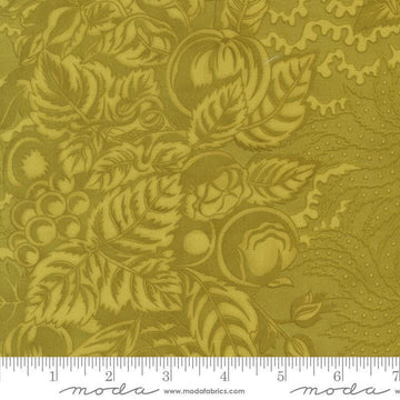 Image of Butternut and Sage Autumnal Bounty Sage quilting cotton fabric by Fig Tree Co for Moda Fabrics. Features tonal gourds on a green background. Cute Little Fabric Shop.