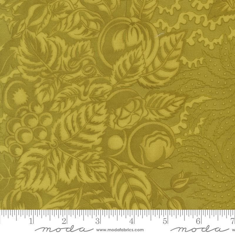 Image of Butternut and Sage Autumnal Bounty Sage quilting cotton fabric by Fig Tree Co for Moda Fabrics. Features tonal gourds on a green background. Cute Little Fabric Shop.