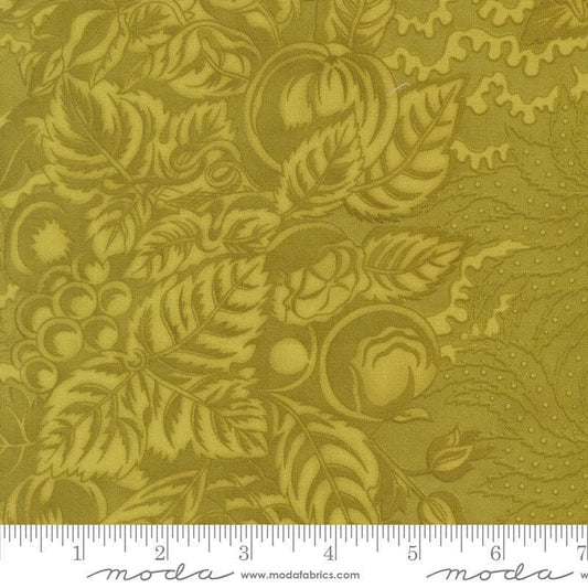 Image of Butternut and Sage Autumnal Bounty Sage quilting cotton fabric by Fig Tree Co for Moda Fabrics. Features tonal gourds on a green background. Cute Little Fabric Shop.