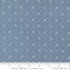 Image of Butternut and Sage Autumn Trellis Dusk quilting cotton fabric by Fig Tree Co for Moda Fabrics. Features a geometric pattern on a blue background. Cute Little Fabric Shop.