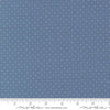 Image of Butternut and Sage Pindot Dusk quilting cotton fabric by Fig Tree Co for Moda Fabrics. Features polka dots on a blue background. Cute Little Fabric Shop.