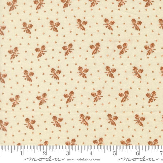 Image of Butternut and Sage Acorn Medley Cream Cinnamon quilting cotton fabric by Fig Tree Co for Moda Fabrics. Features acorns and dots on a cream background. Cute Little Fabric Shop.