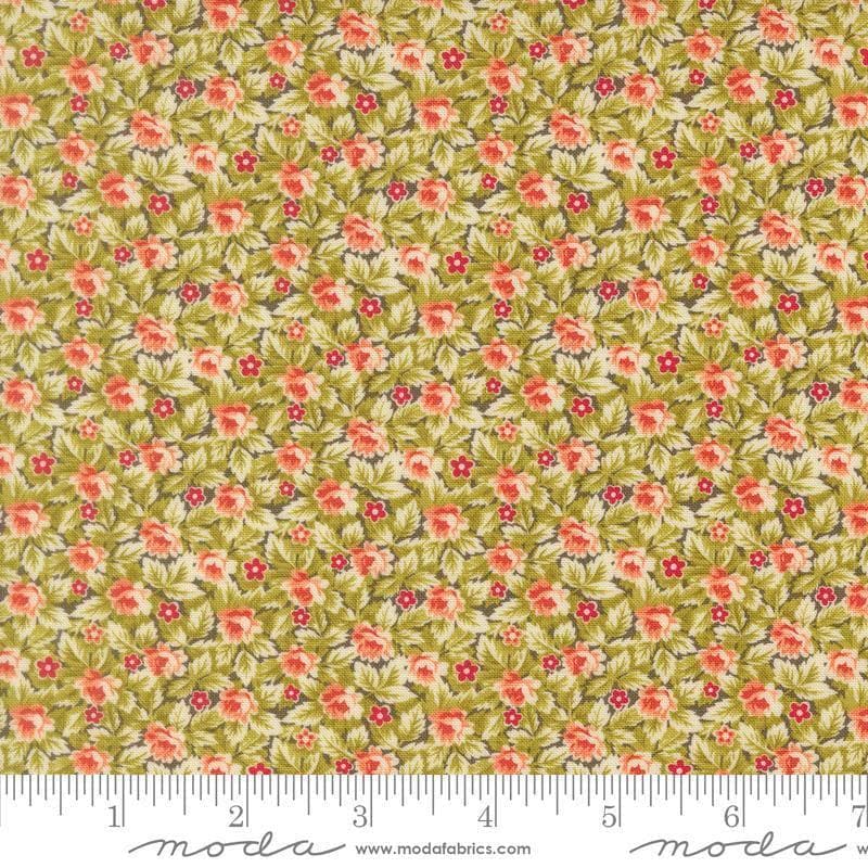 Image of Butternut and Sage Mums and Posies Sage quilting cotton fabric by Fig Tree Co for Moda Fabrics. Features flowers on a green background. Cute Little Fabric Shop.