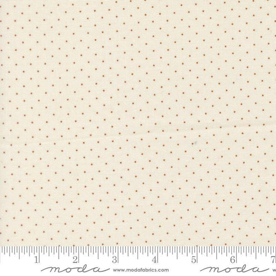 Image of Butternut and Sage Pindot Cream Cinnamon quilting cotton fabric by Fig Tree Co for Moda Fabrics. Features polka dots on a cream background. Cute Little Fabric Shop.