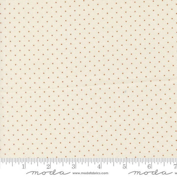 Image of Butternut and Sage Pindot Cream Cinnamon quilting cotton fabric by Fig Tree Co for Moda Fabrics. Features polka dots on a cream background. Cute Little Fabric Shop.