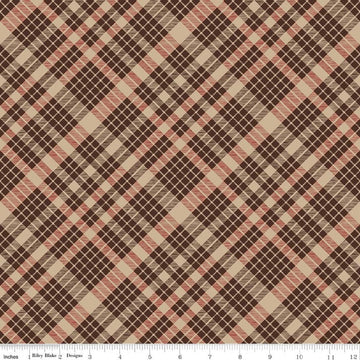 Image of Cozy Autumn Plaid Brown quilting cotton fabric by Beverly McCullough for Riley Blake Designs. Features plaid on a brown background. Cute Little Fabric Shop.
