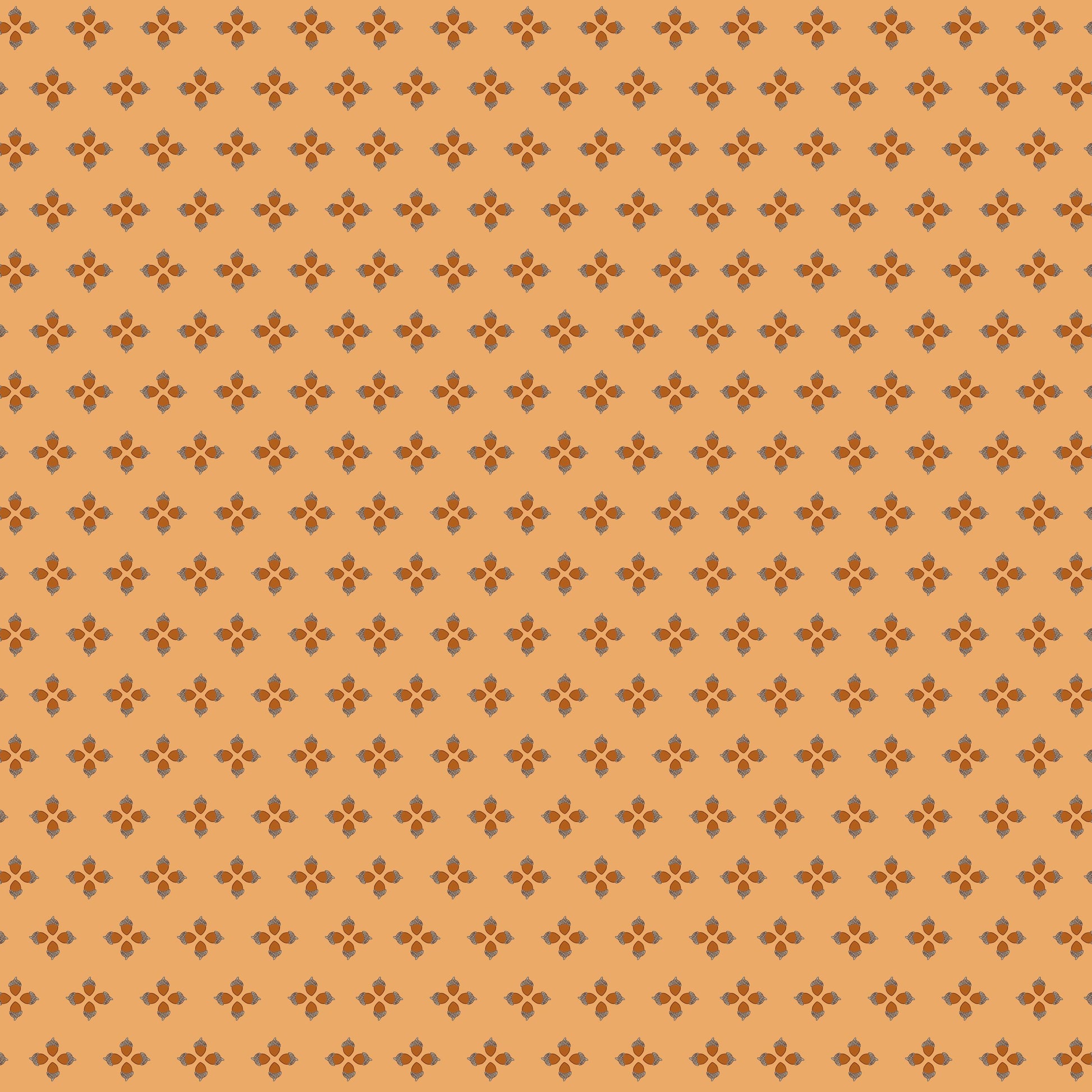 Image of Cozy Autumn Tiny Acorns Daisy quilting cotton fabric by Beverly McCullough for Riley Blake Designs. Features tiny acorns on a yellow background. Cute Little Fabric Shop.