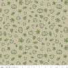 Image of Cozy Autumn Pumpkins Meadow quilting cotton fabric by Beverly McCullough for Riley Blake Designs. Features pumpkins and leaves on a green background. Cute Little Fabric Shop.