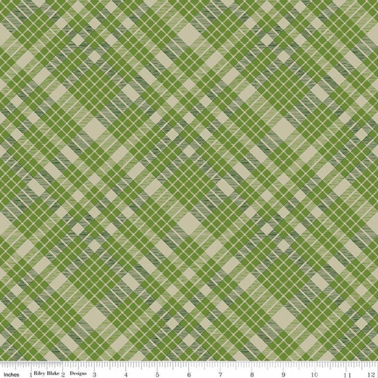 Image of Cozy Autumn Plaid Olive quilting cotton fabric by Beverly McCullough for Riley Blake Designs. Features plaid on a green background. Cute Little Fabric Shop.