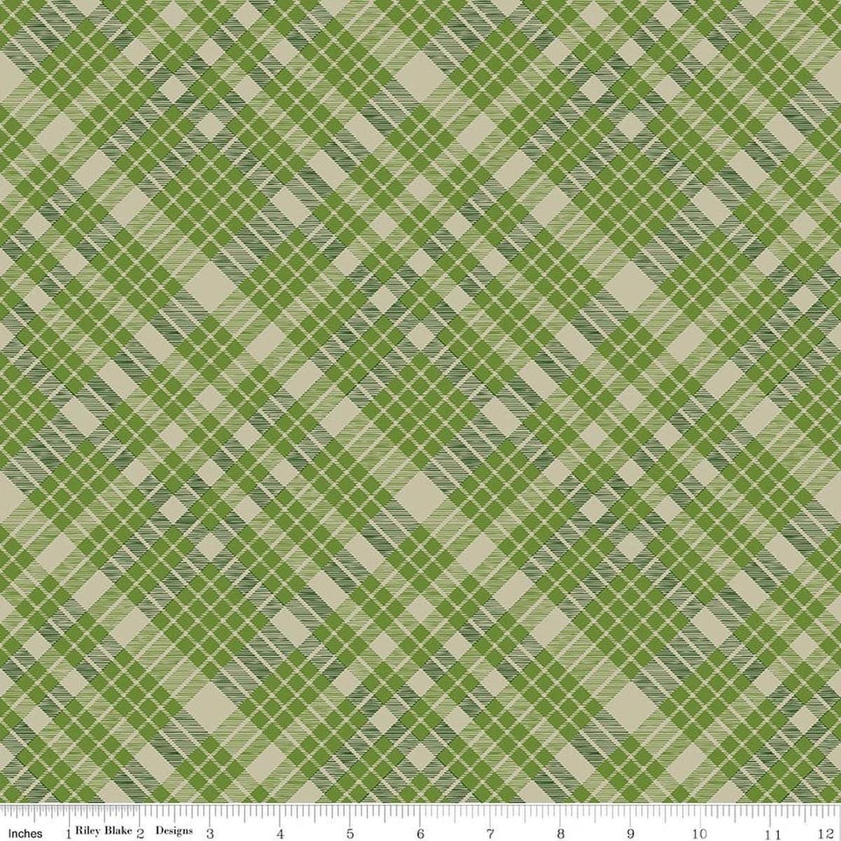 Image of Cozy Autumn Plaid Olive quilting cotton fabric by Beverly McCullough for Riley Blake Designs. Features plaid on a green background. Cute Little Fabric Shop.