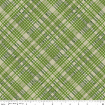 Image of Cozy Autumn Plaid Olive quilting cotton fabric by Beverly McCullough for Riley Blake Designs. Features plaid on a green background. Cute Little Fabric Shop.