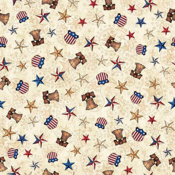 3-Yard Cut - American Spirit Liberty Bell and Stars Tan Cream Patriotic Fabric 108" WIDEBACK - 30130 - QT Fabrics Quilting Cotton Fabric